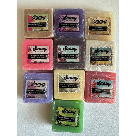 Saavy‎ Natural Herbal Soap Bar Square Small Vegan Fruit Flower Oatmeal Tea 10x - Picture 1 of 6